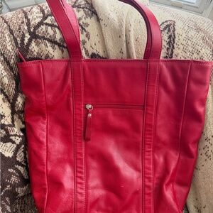 Chic Red Leather Lederer De Paris Tote Bag with free shipping!